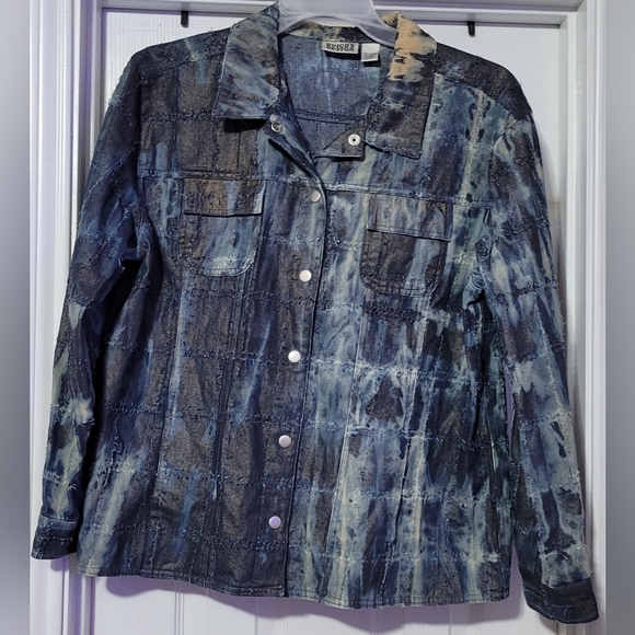 Chico's Jackets & Blazers - Chico's Designs - Vintage 90s Trucker Style - Denim Tie-Dye Jacket - EUC